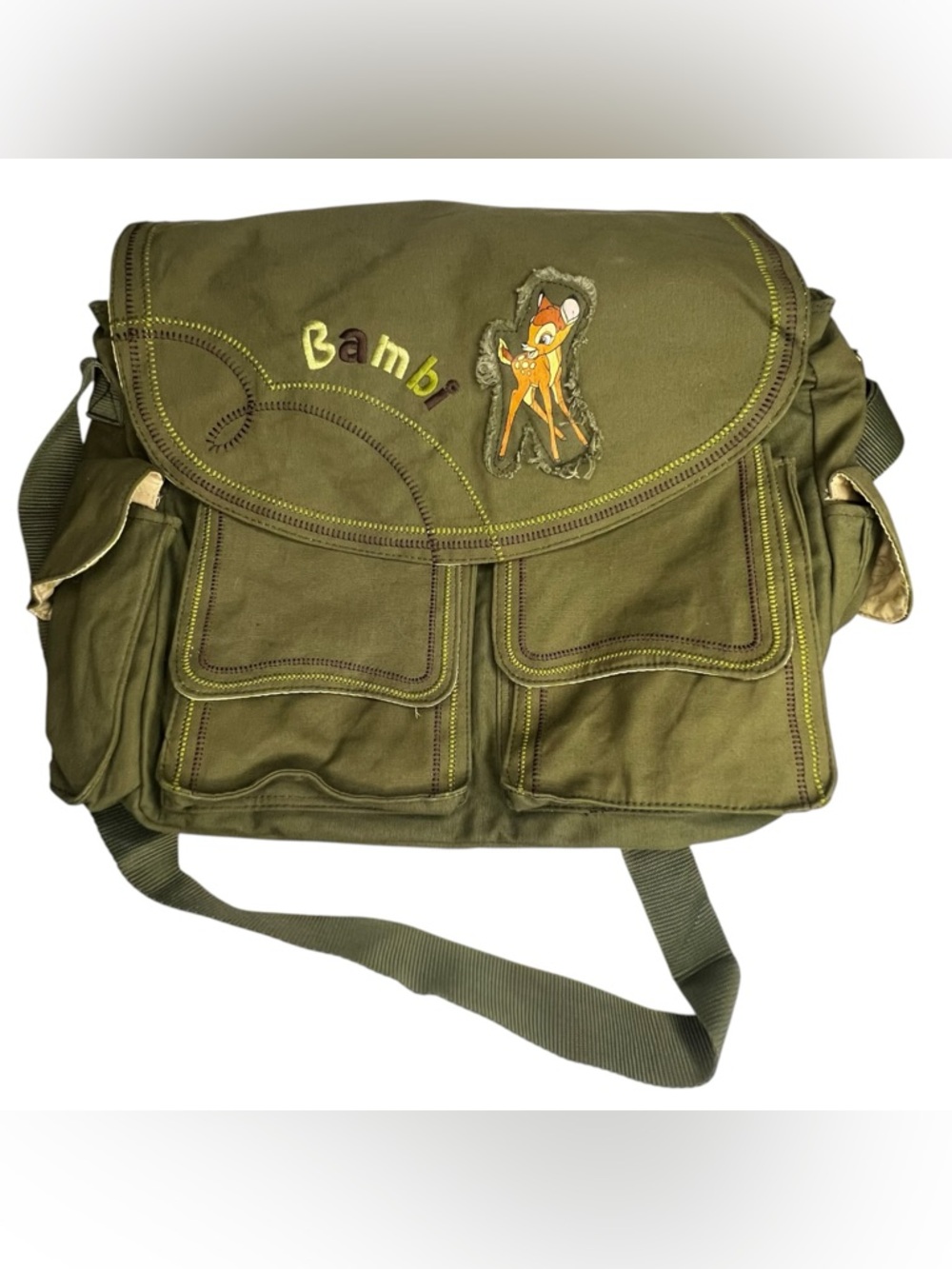 Disney Bambi Messenger Diaper Bag Olive Green Multi Pocket